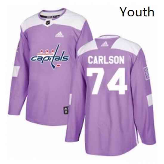 Youth Adidas Washington Capitals 74 John Carlson Authentic Purple Fights Cancer Practice NHL Jersey
